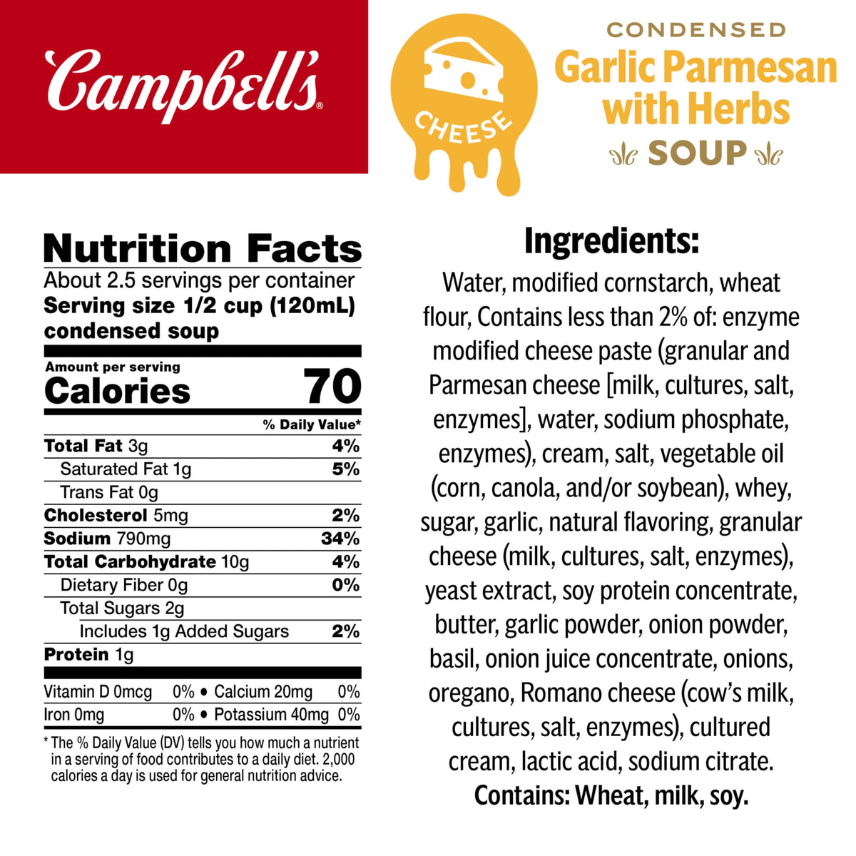 Campbell's Condensed Garlic Parmesan Cheese Soup With Herbs, 10.5 oz Can