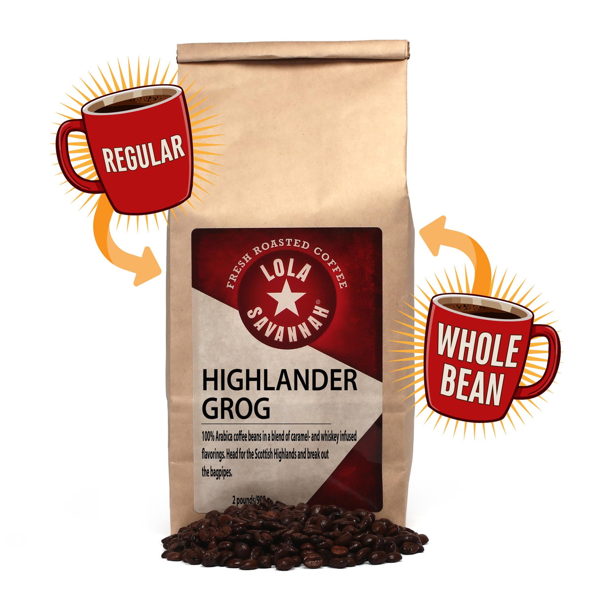 Lola Savannah Highlander Grog Whole Bean Caffeinated Coffee, 2lb