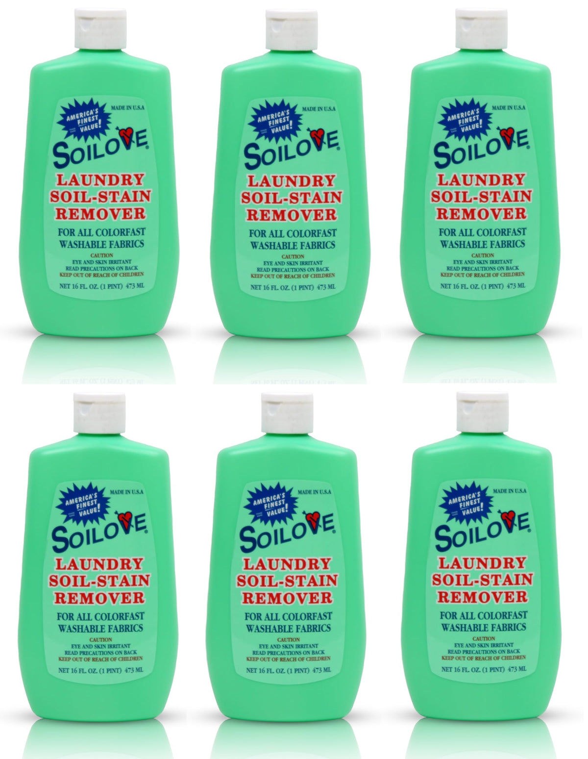 Soilove Laundry Stain Remover Liquid - 6 Bottles (16oz) - Powerful Prewash for Blood, Grease, Ink, Grass, Food, & More - Advanced formula clothes