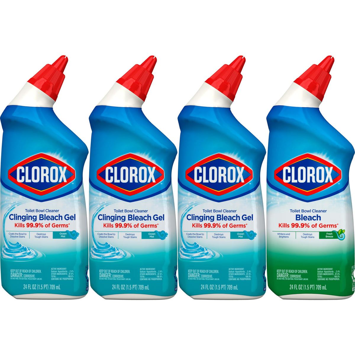 Clorox Toilet Bowl Cleaner with Bleach Variety Pack - 24 Ounces - Pack of 4 (Package May Vary)