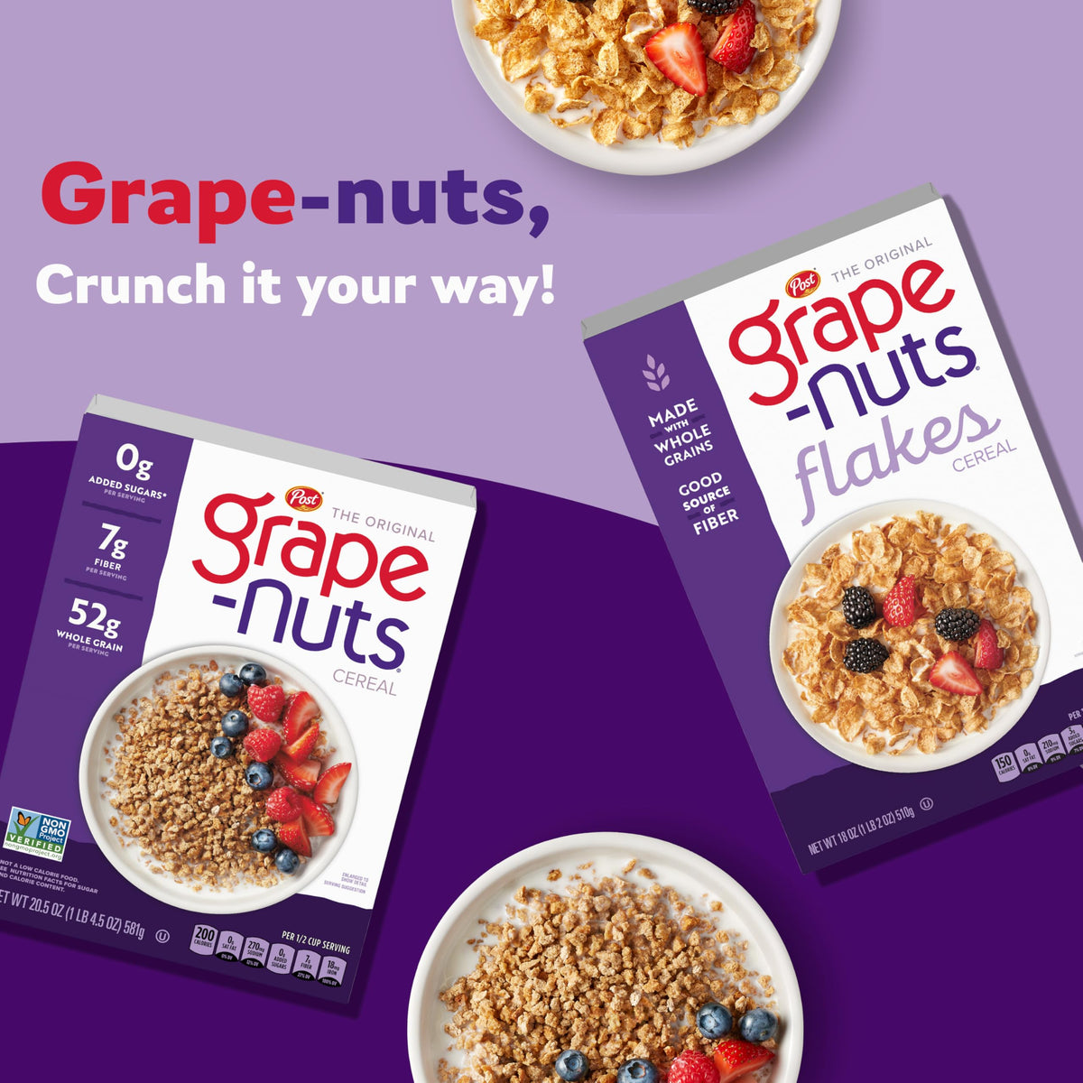 Grape Nuts Flakes Cereal, Low Fat, 18 oz Box