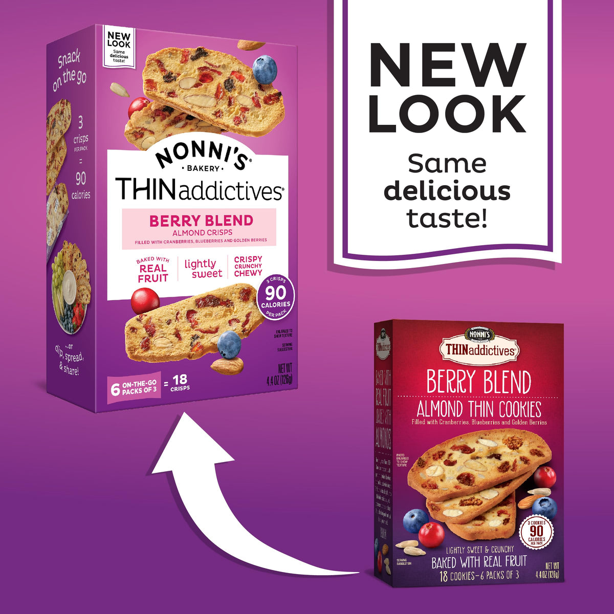 Nonni's THINaddictives Almond Thin Cookies - 3 Boxes Berry Blend Almond Cookies - Almond Cookie Thins w/Cranberries Blueberries Goldenberries Raisins