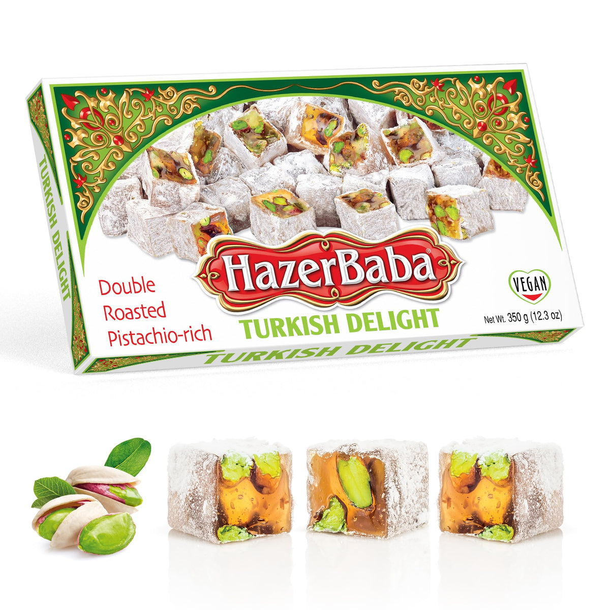 HazerBaba Double Roasted Turkish Delight Pistachio Candy, 12.3oz(Pack of 1)