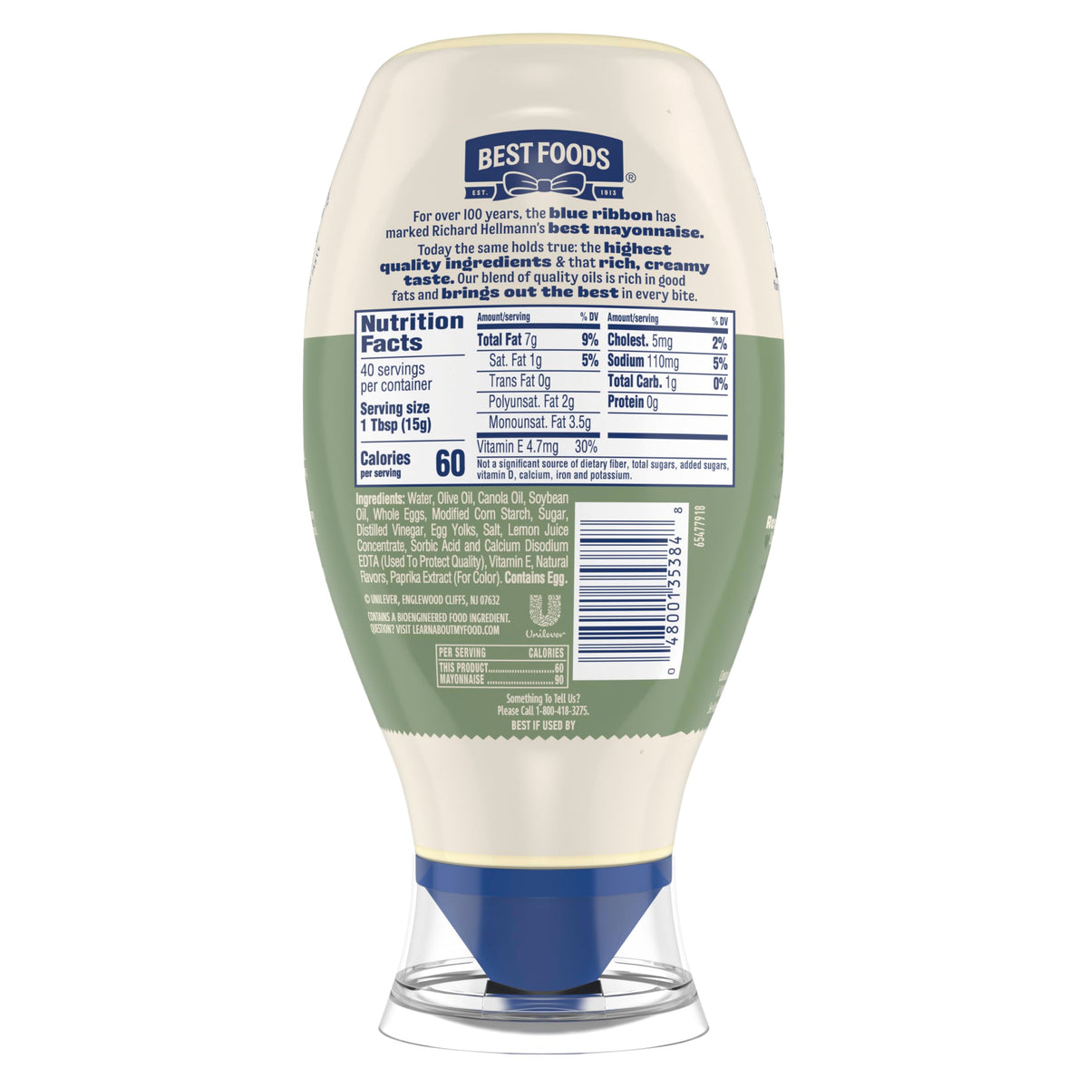 Best Foods Mayonnaise Dressing Olive Oil Mayo Squeeze Condiment for Simple Meals Rich in Omega 3-ALA 20 oz