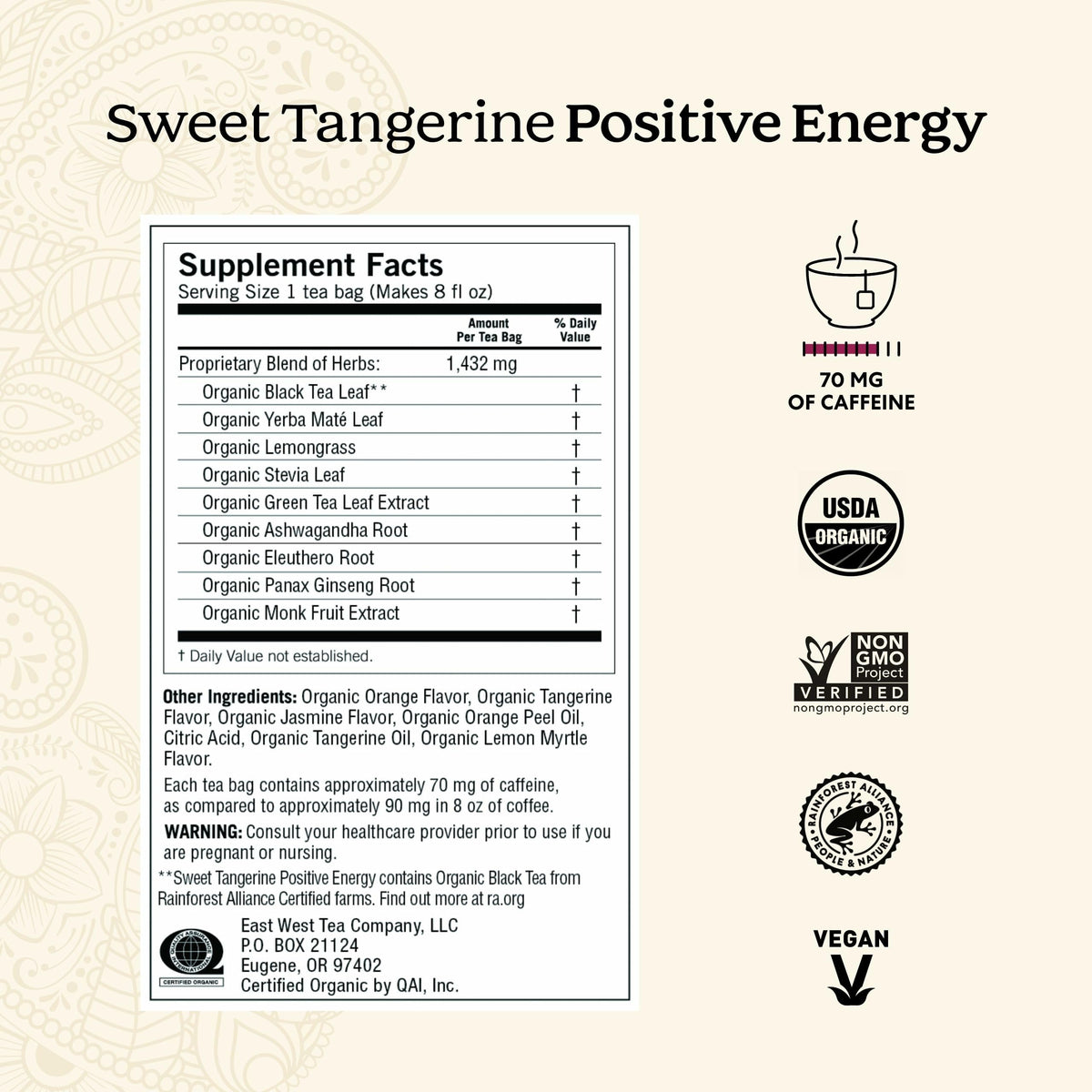 Yogi Sweet Tangerine Positive Energy Tea - 16 Tea Bags per Pack (6 Packs) - Organic Tangerine Energy Tea - Includes Black Tea Leaf, Yerba Mate Leaf