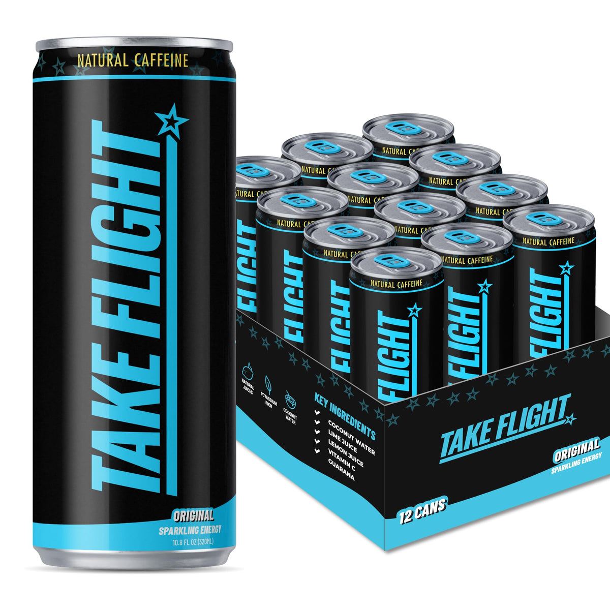 TAKE FLIGHT ENERGY, Natural Juices, Guarana, Focus & Hydration (ORIGINAL 200MG CAFFEINE, SINGLE CAN)