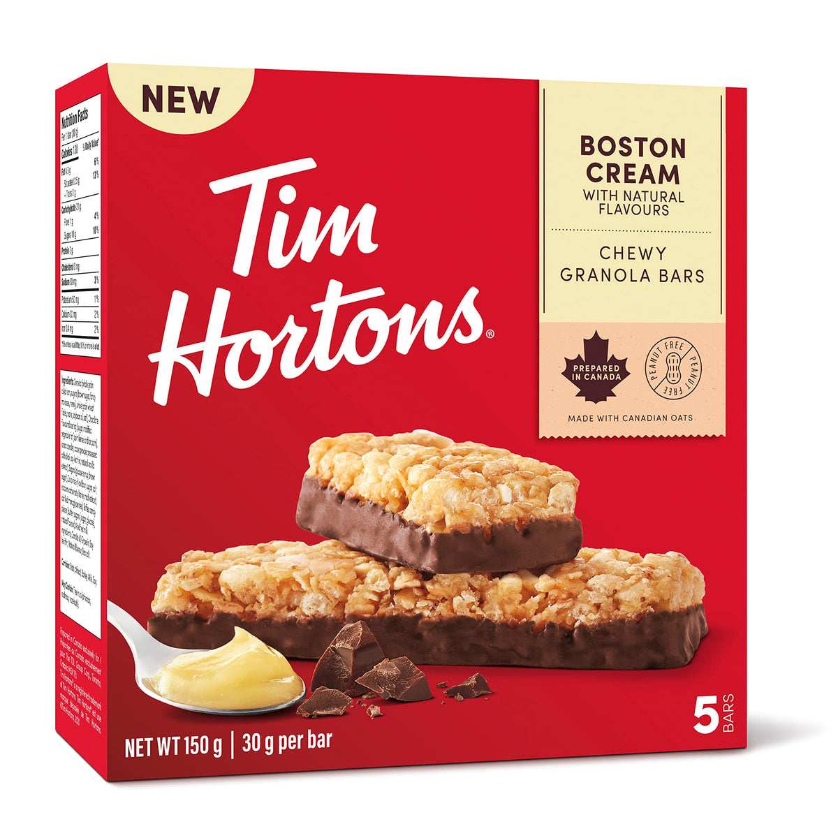 Tim Hortons Boston Cream Granola Bars, Peanut Free, 5 Count, 150g/5.25 oz. Box