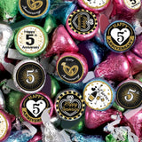 Black Gold Black and Gold 5th Anniversary Kisses Stickers, 180 Count 0.75" Round Candy Labels, Chocolate Favor Stickers for 5th Wedding Anniversary