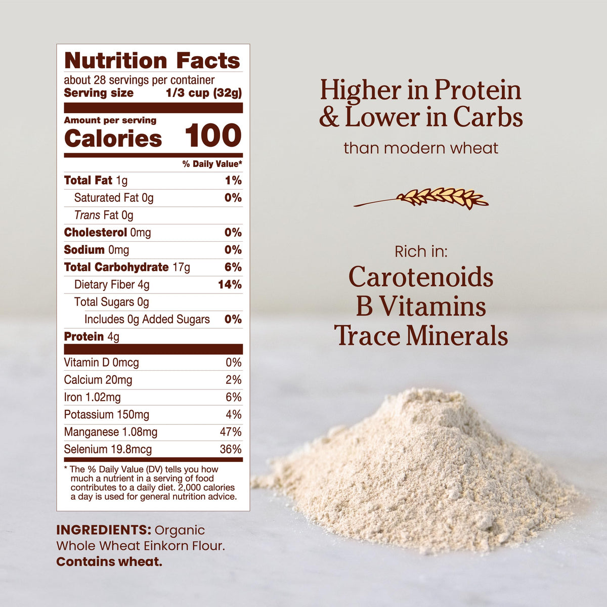 Jovial Organic Einkorn Whole Wheat Flour - Bread Baking Flour for Sourdough, High Protein, Non-GMO, Organic Pizza & Pasta Flour, European Italian