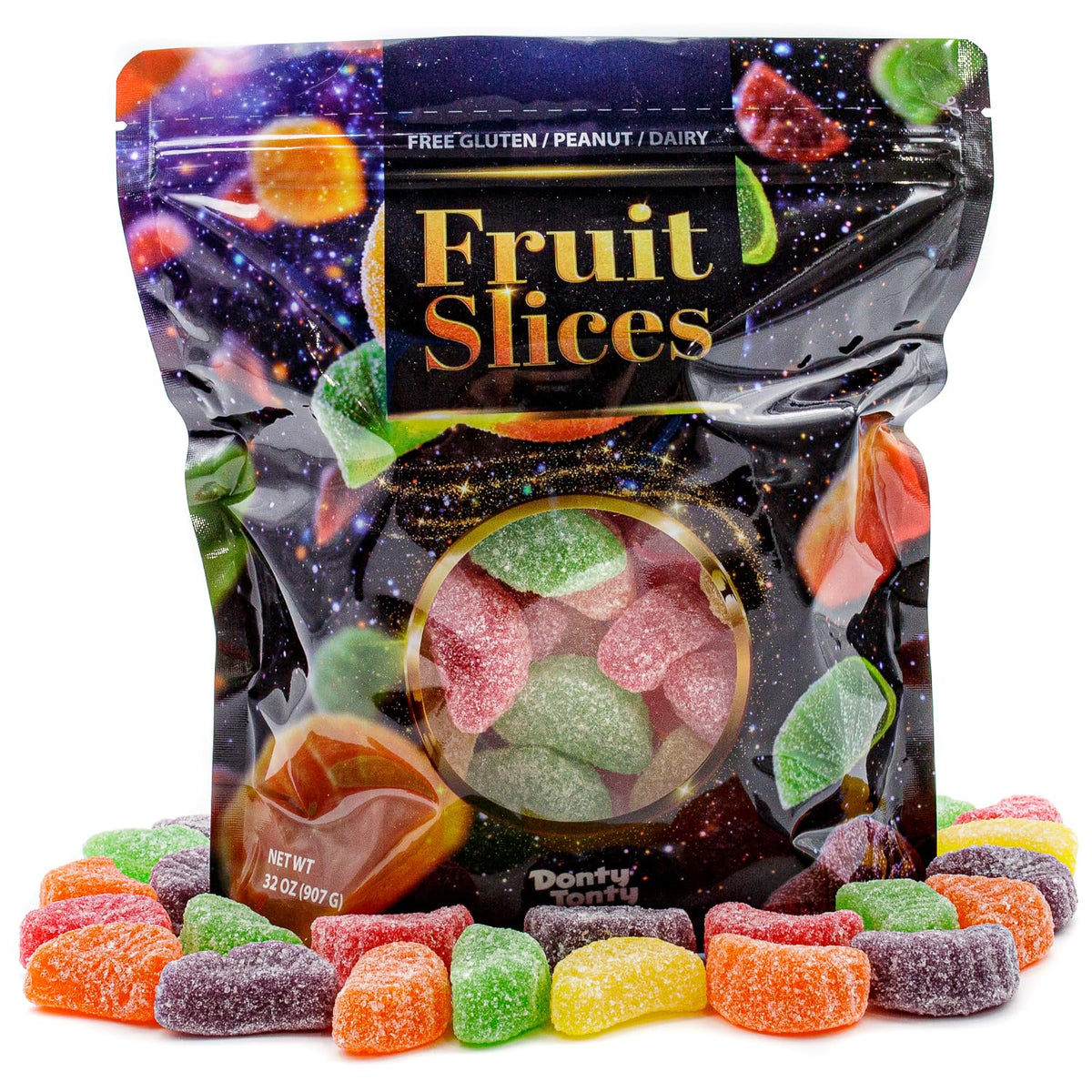 Fruit Slices Jelly Candy 2 lb - Assorted Flavors (Orange, Grape, Cherry, Lemon, Lime), Soft & Chewy, Gluten & Peanut Free, Bulk