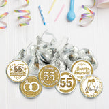Gold 55th Anniversary Chocolate Kiss Stickers,180 Count, 0.75" Chocolate Drop Labels for Kisses, 55th Wedding Anniversary Party Favors Labels