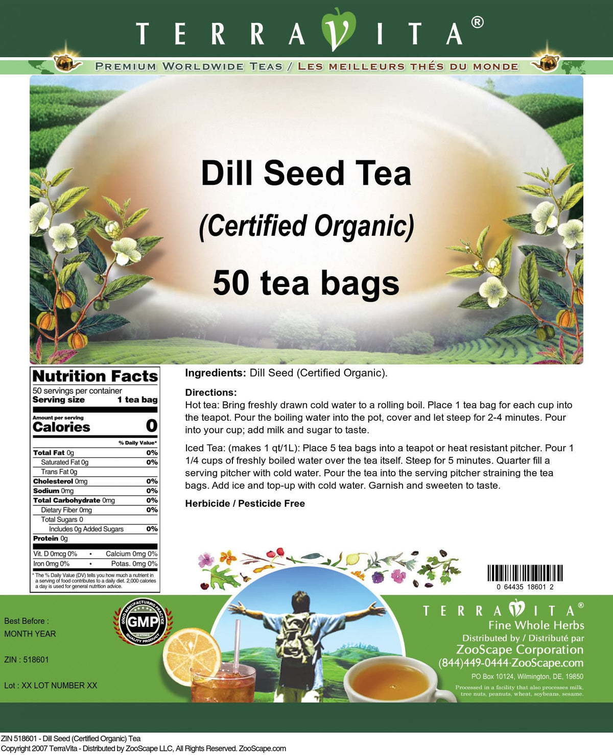 Dill Seed (Certified Organic) Tea (50 tea bags, ZIN: 518601)