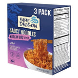 Blue Dragon Korean BBQ Saucy Noodles - 4.2oz (Pack of 3) - Knife Cut Thick Noodles w/Korean BBQ Sauce & Sesame Seed Garnish - Quick & Easy Meal