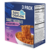 Blue Dragon Korean BBQ Saucy Noodles - 4.2oz (Pack of 3) - Knife Cut Thick Noodles w/Korean BBQ Sauce & Sesame Seed Garnish - Quick & Easy Meal