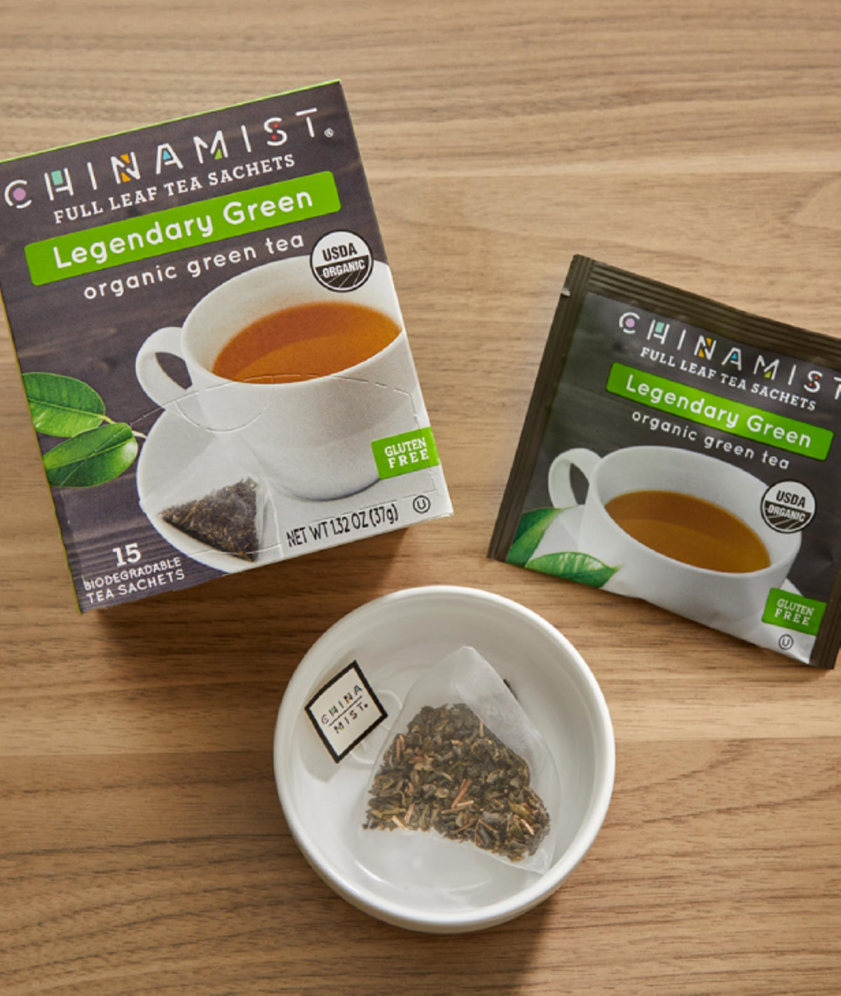 China Mist - Legendary Green Organic Full Leaf Tea Sachet, 15 count box - Biodegradable and Individually Wrapped (1 Pack)