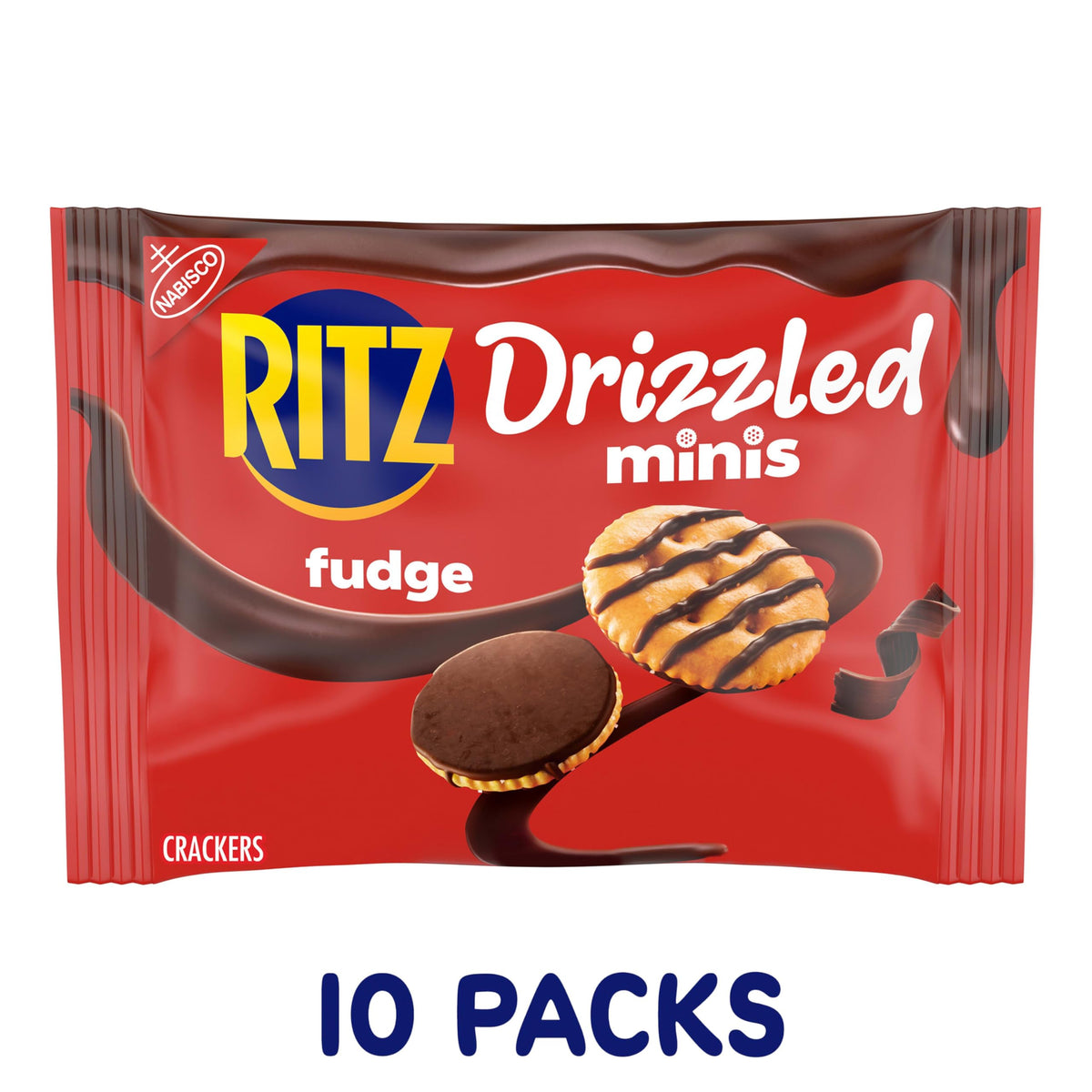 RITZ Drizzled Minis Fudge Crackers, Bulk Lunch Snacks for Kids and Adults, 10-0.9 oz Snack Packs
