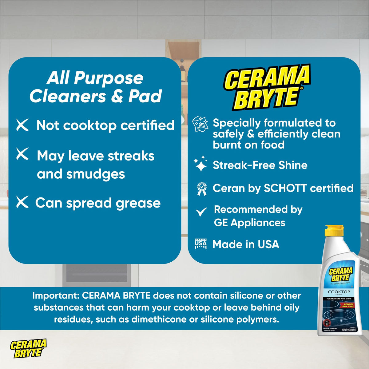 Cerama Bryte Glass Cooktop and Stove Top Cleaner Combo Kit - Includes Cleaning Tool, Razor, Scraper and 1 Pad to Remove Tough Stains - Use on Gas