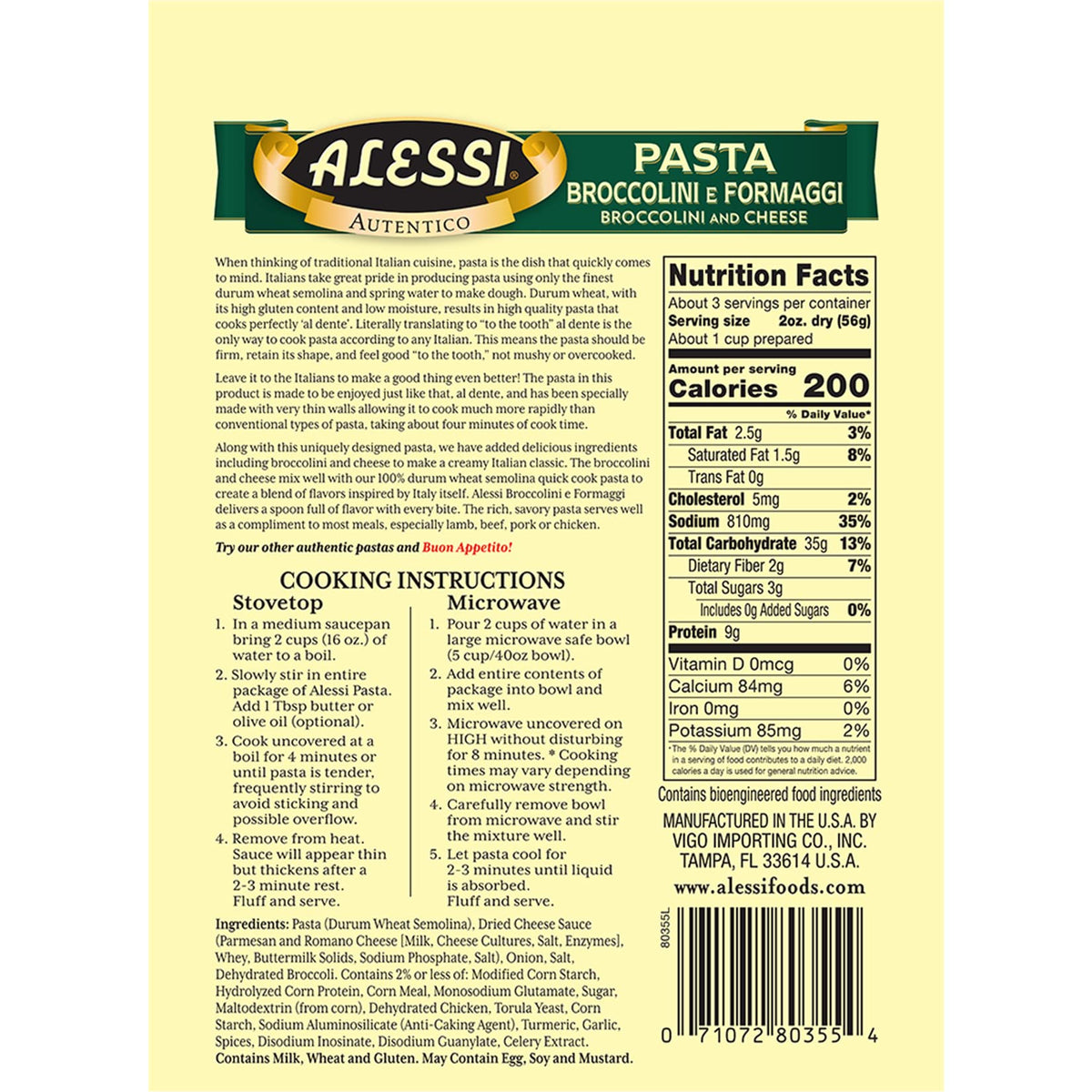 Alessi 4 Minute Pasta (Broccolini & Cheese, 6.35 Ounce (Pack of 1))