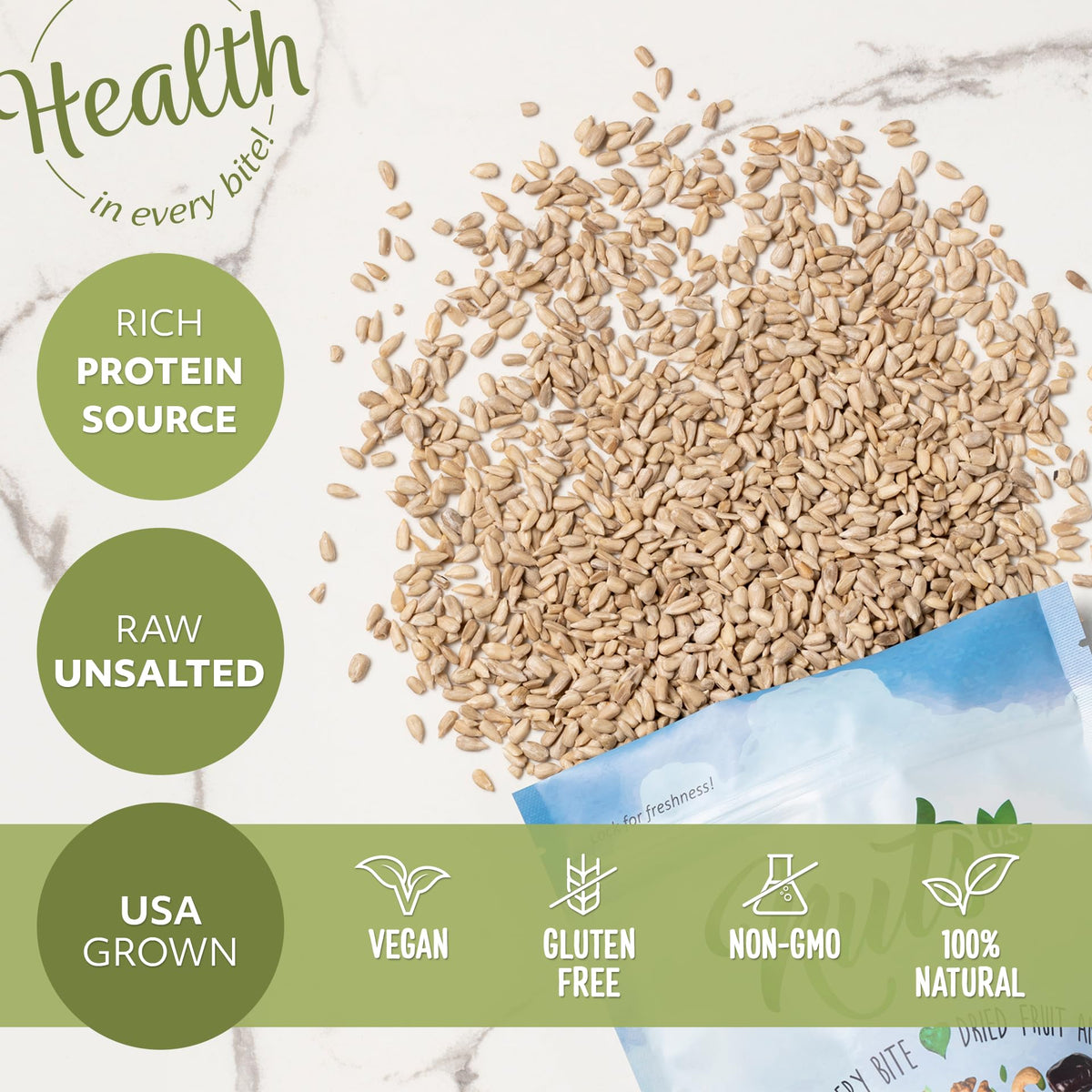 NUTS U.S. - Sunflower Kernels | Raw | A Rich Source of Protein | USA Grown and Packed in Resealable Bags!!! (2 LBS)