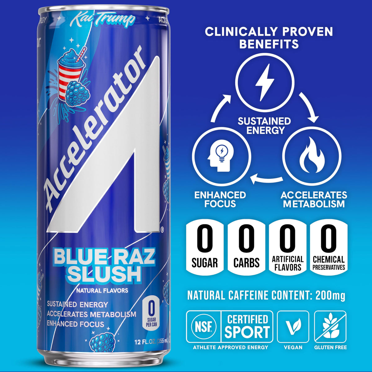 Accelerator Active Energy Drink, Blue Raz Slush 12oz can (12 pack)