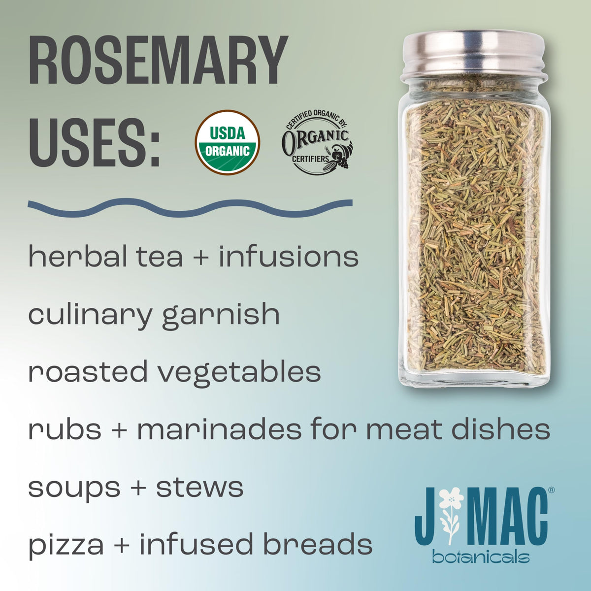 J MAC BOTANICALS Organic Rosemary Leaves (4 oz) Fresh Dried Leaf Herb, Packaged in the USA, Certified USDA Organic