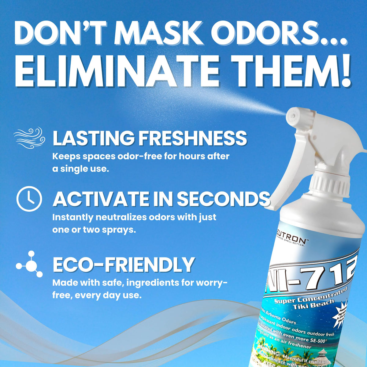 Neutron Industries NI-712 Tiki Beach Odor Eliminator Spray (1 bottle) - Powerful, Long-Lasting Odor Neutralizer - Instant Air Freshener for Home, Car