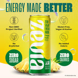 Zevia Zero Sugar Energy Drink, Pineapple Paradise, 12 oz Cans (12-Pack) - Naturally Sweetened, Non-GMO Project Verified, Gluten-Free, Vegan