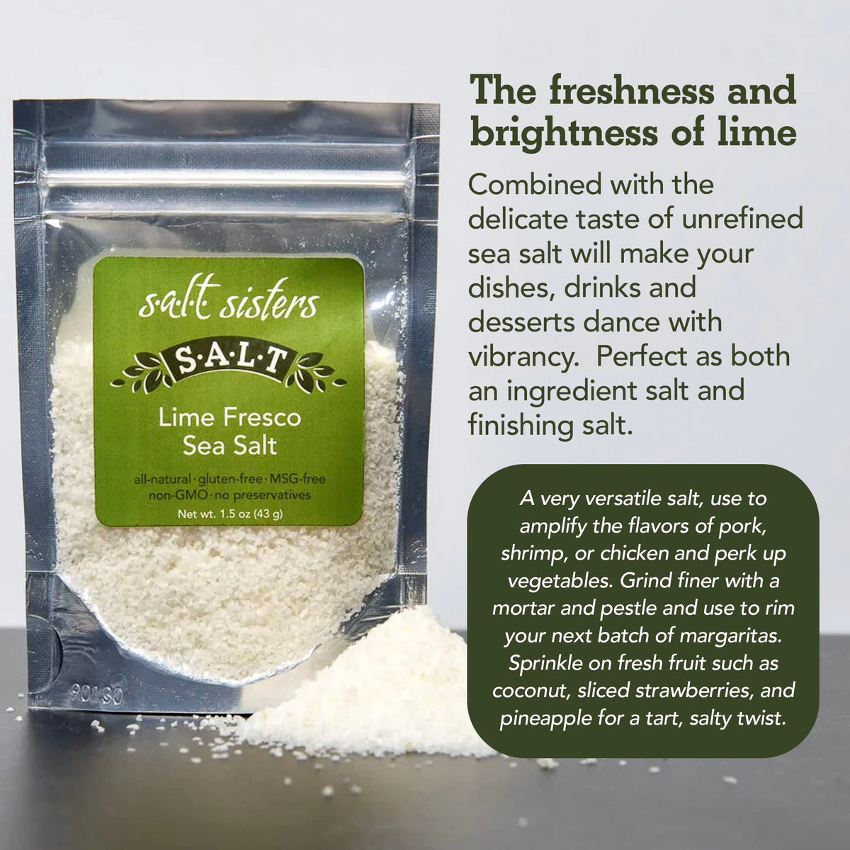 s.a.l.t. sisters Lime Fresco Salt | All-Natural, Gluten Free, MSG Free, Non-GMO | Easily Dissolvable Citrus Infused Fine Sea Salt | Versatile Salt