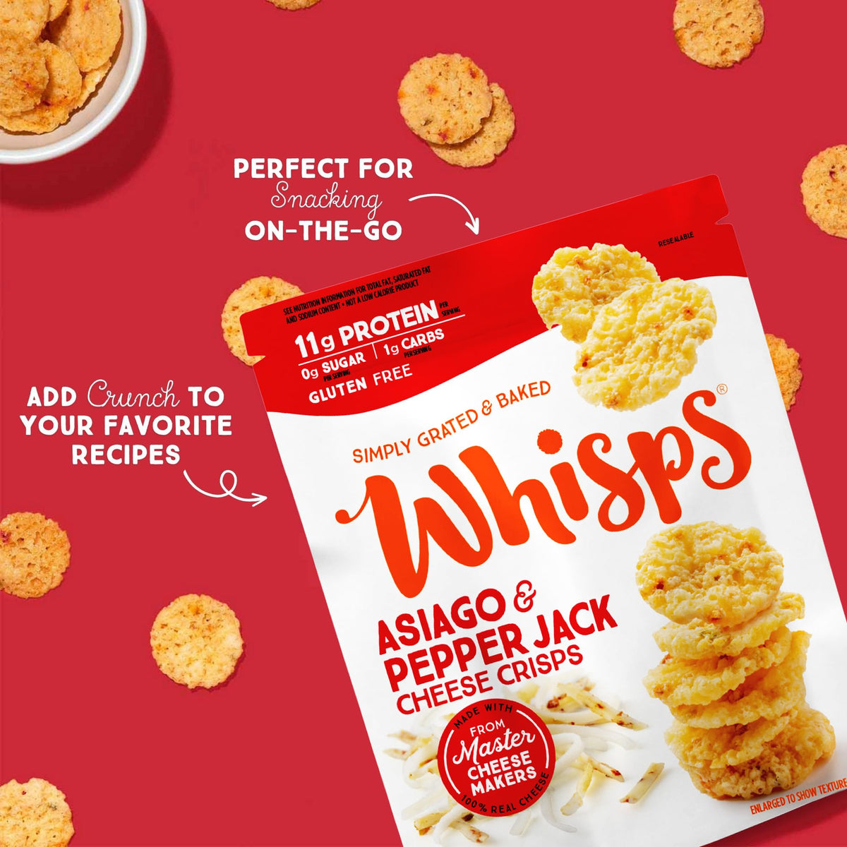 Whisps Cheese Crisps Variety Pack | Protein Chips | Healthy Snacks | Protein Snacks, Gluten Free, High Protein, Low Carb Keto Food | Parmesan, Asiago