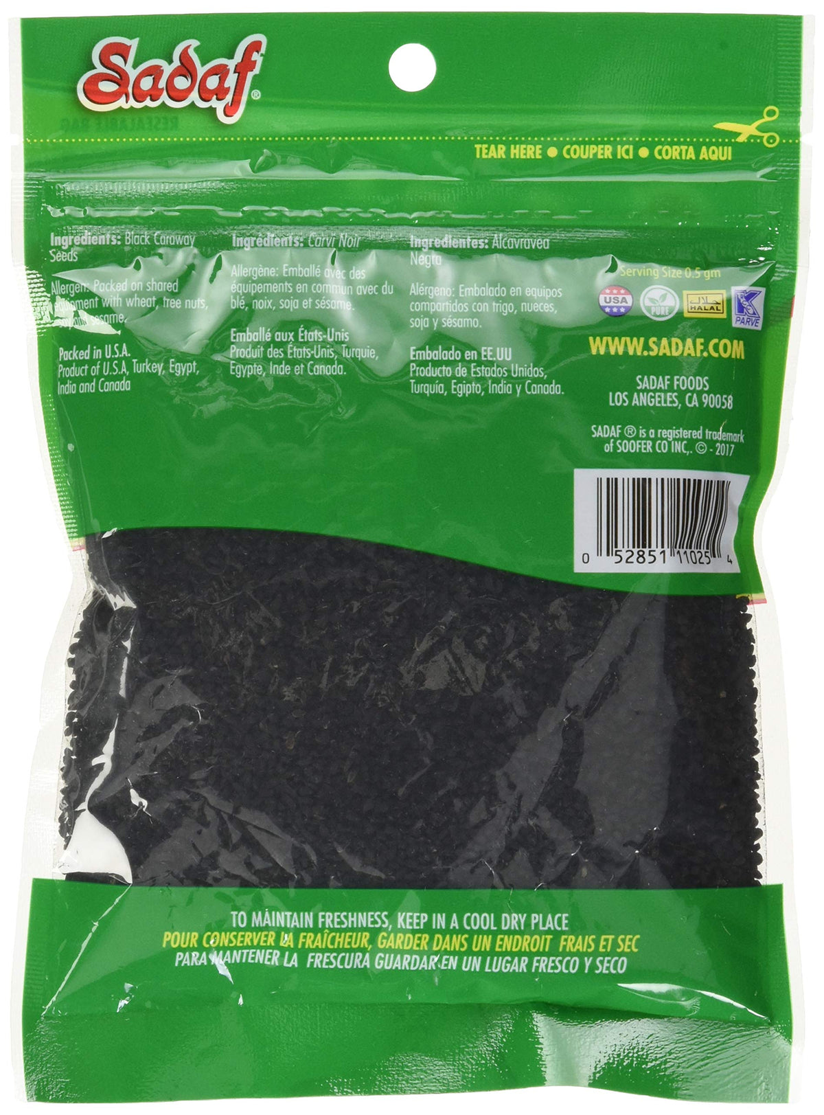 Sadaf Black Seeds - Nigella Black Caraway Seeds for Cooking & Food Seasoning - Kosher - 4 Oz Resealable Bag