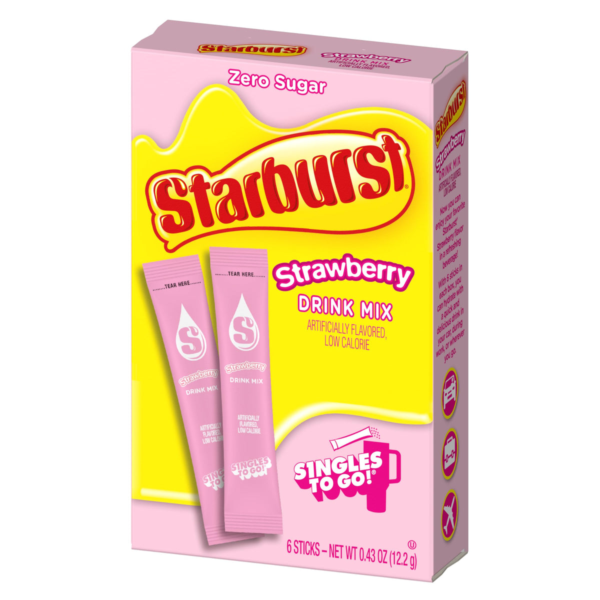 Starburst Singles To Go Powdered Drink Mix, All Pink Strawberry, 3 Boxes with 6 Packets Each - 18 Total Servings, Sugar-Free Drink Powder, Just Add