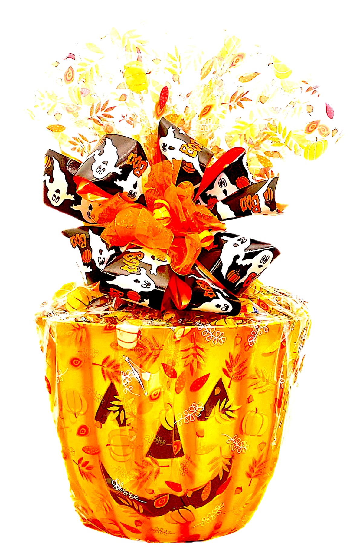 Halloween Pumpkin Gift Basket with Premium Halloween Candy, Chocolates, and Snacks. Hand-Crafted Halloween Pumpkin Candy Gift Basket for Kids