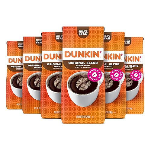 Dunkin' Original Blend Medium Roast Whole Bean Coffee, 12 Ounces (Pack of 6)