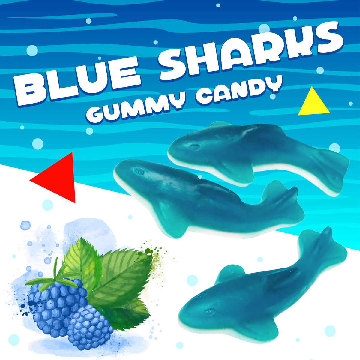 Blue Sharks Gummy Candy | 2 Pound Pack | Blue Raspberry and Marshmallow Flavor