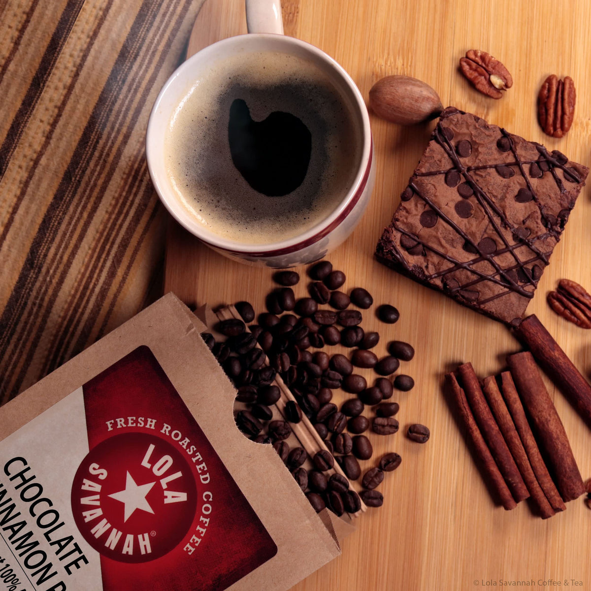Lola Savannah Chocolate Cinnamon Pecan Whole Bean Decaf Coffee, 2lb