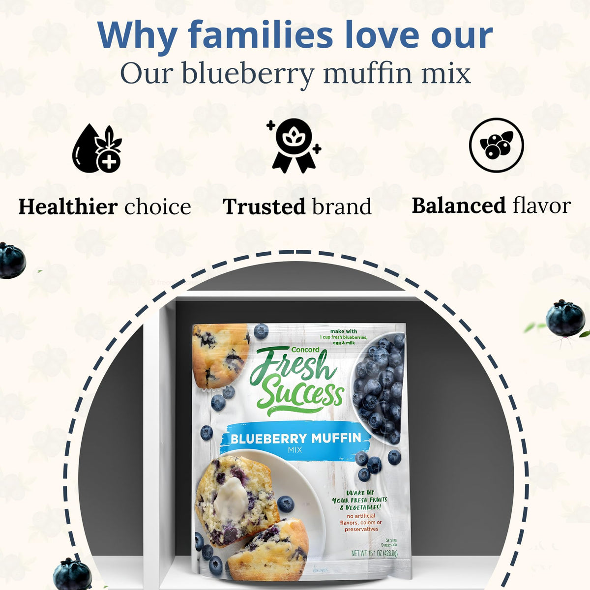 Concord Foods Blueberry Muffin Mix | Easy Bake Bread Mix for Fresh, Delicious Muffins at Home | Made with Natural Flavors & No Preservatives | Ideal for Breakfast, Brunch & Snacks | 15 Oz (Pack of 2)