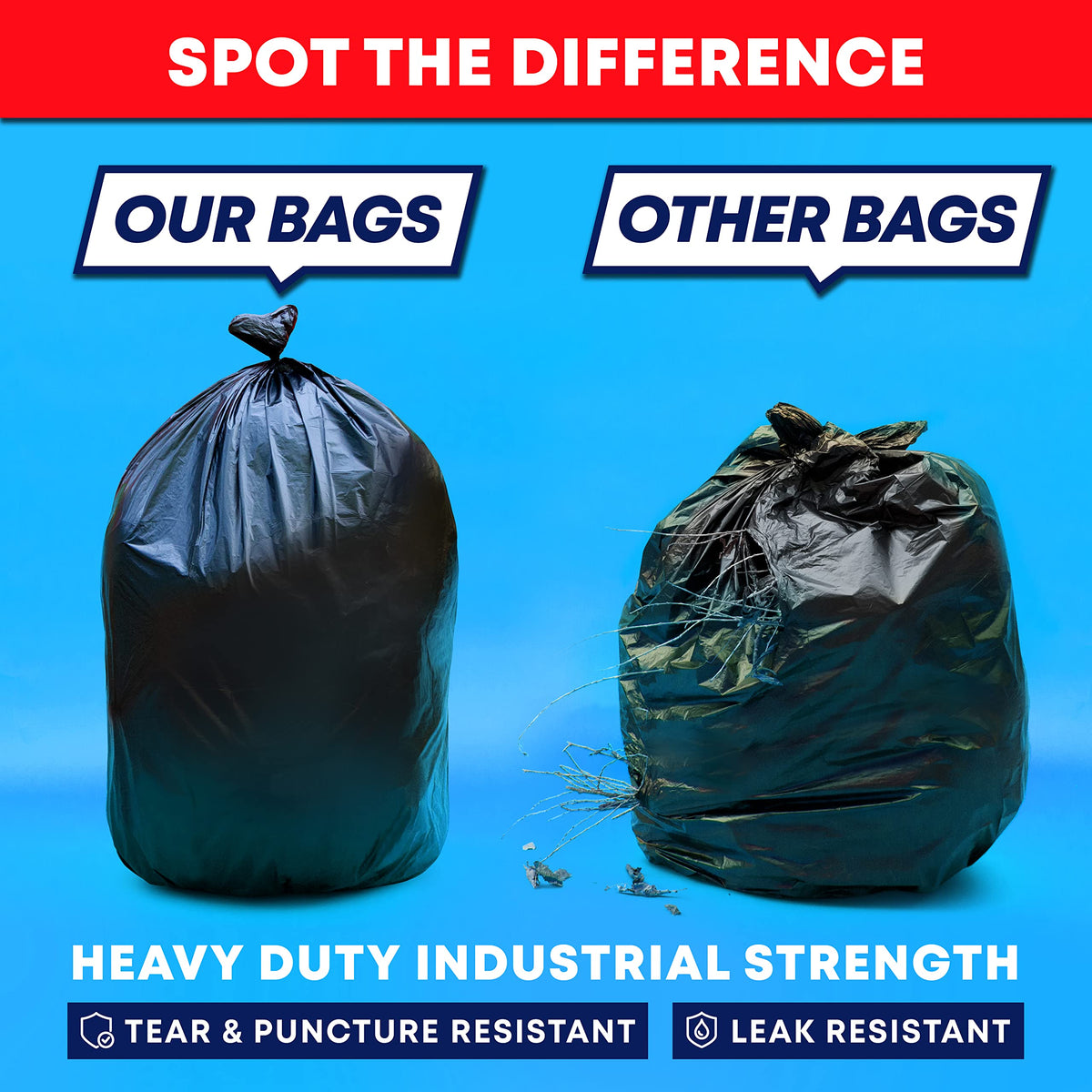 Tasker 95 Gallon Contractor Garbage Bags - 2 Mil Extra Heavy Duty Trash Bags - 96-100 Gallon Trash Can Liners, Industrial Trash Bags with Ties - 25