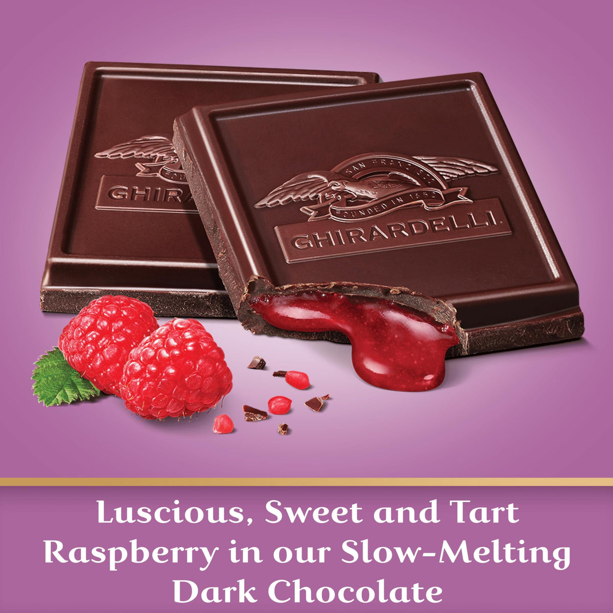 GHIRARDELLI Raspberry Dark Chocolate Squares Bar, 4.8 Oz Bar (10 Pack)