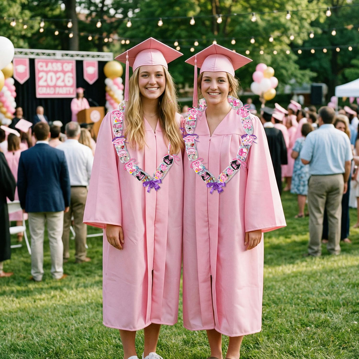 Silkovahamd Graduation Candy Leis 2026 - Graduation Candy Lei Making Kit Class of 2026, 12 Candy Tubing Clear 60 Pink Paper Cards 12 Stickers 3 Ribbon