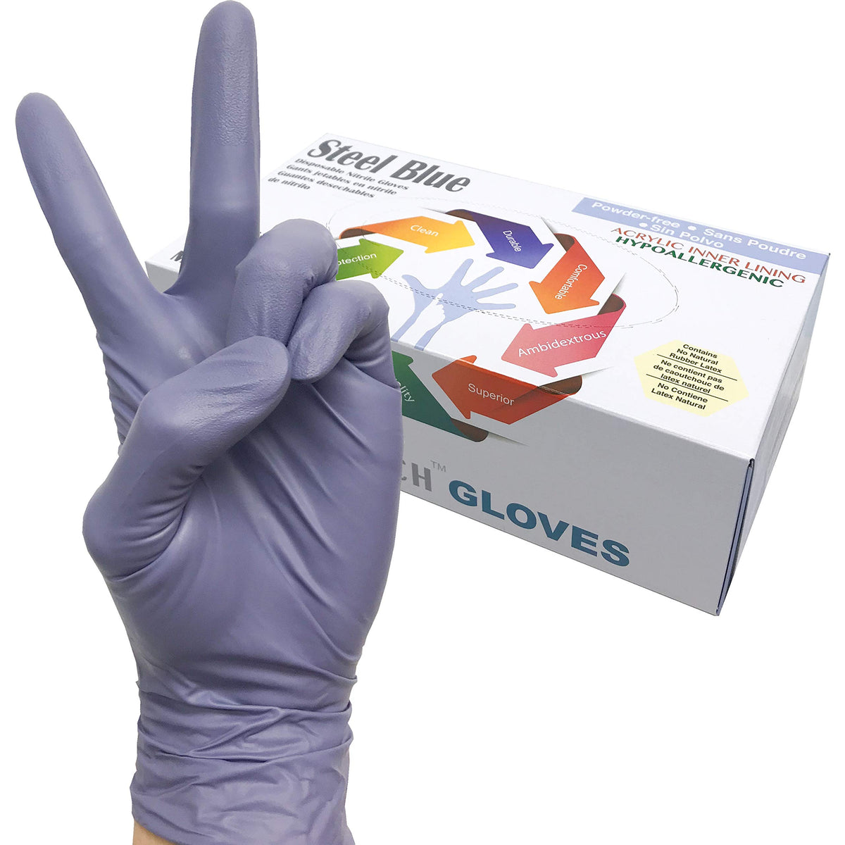 Infi-Touch Disposable Gloves, Steel Blue Heavy Duty Nitrile Gloves, 9.5" Length, Powder Free, 6 Mil Thickness, Large, Pack of 100