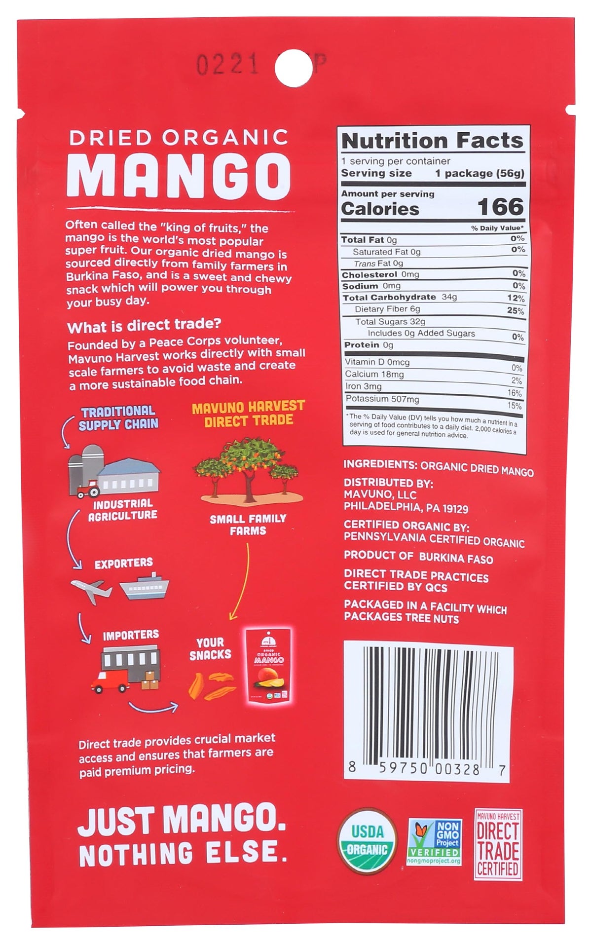 Mavuno Harvest Dried Mango, Organic, 2 oz