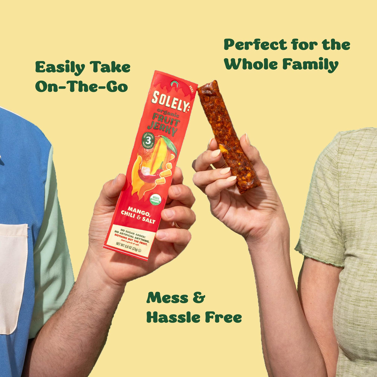 SOLELY - Organic Mango Raspberry Fruit Jerky - 5 Individually Wrapped Fruit Strips - Fruit Leather - Healthy Snacks for Adults & Kids - Non GMO, Vegan