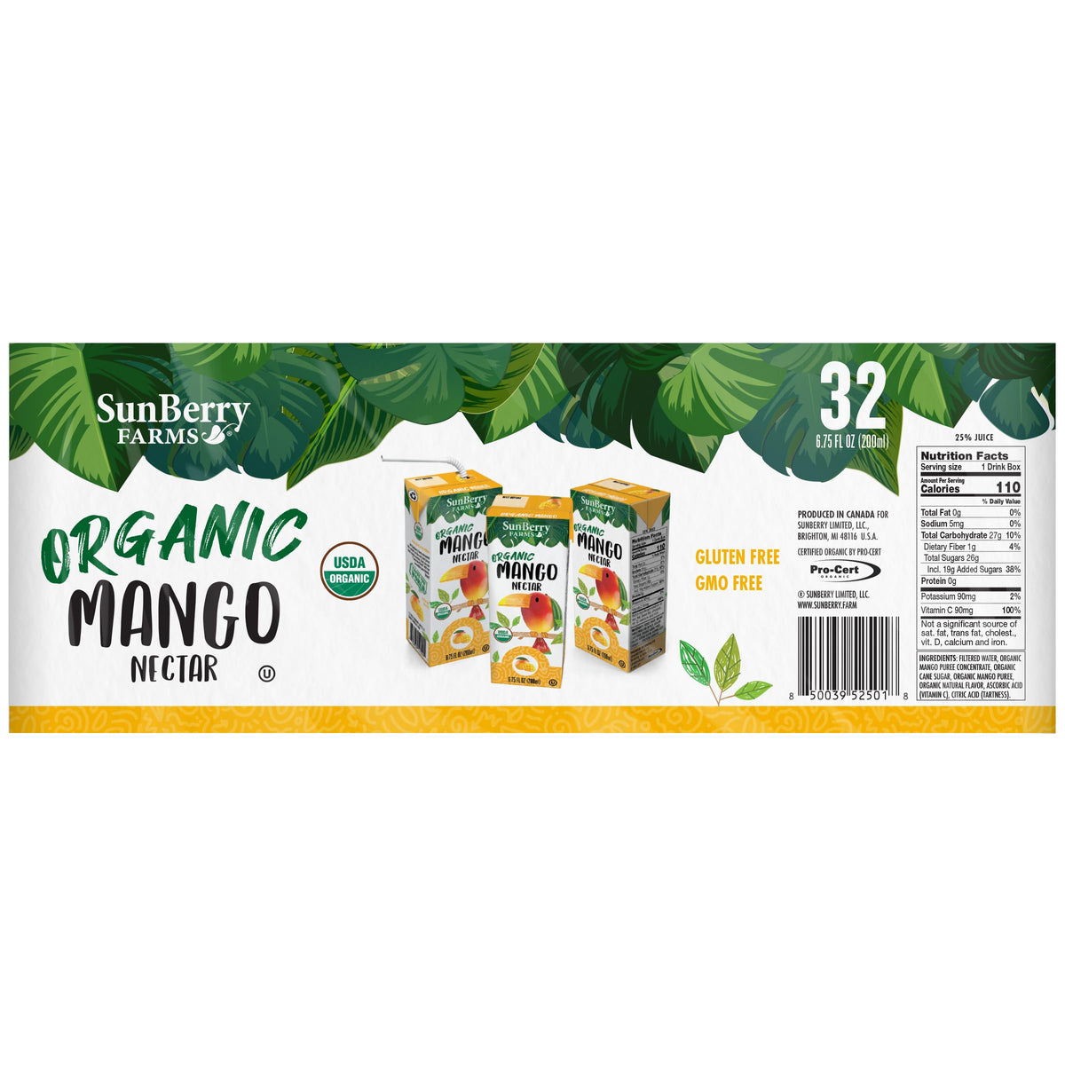 Sunberry Organic Mango Nectar, 32 x 6.75 fl oz