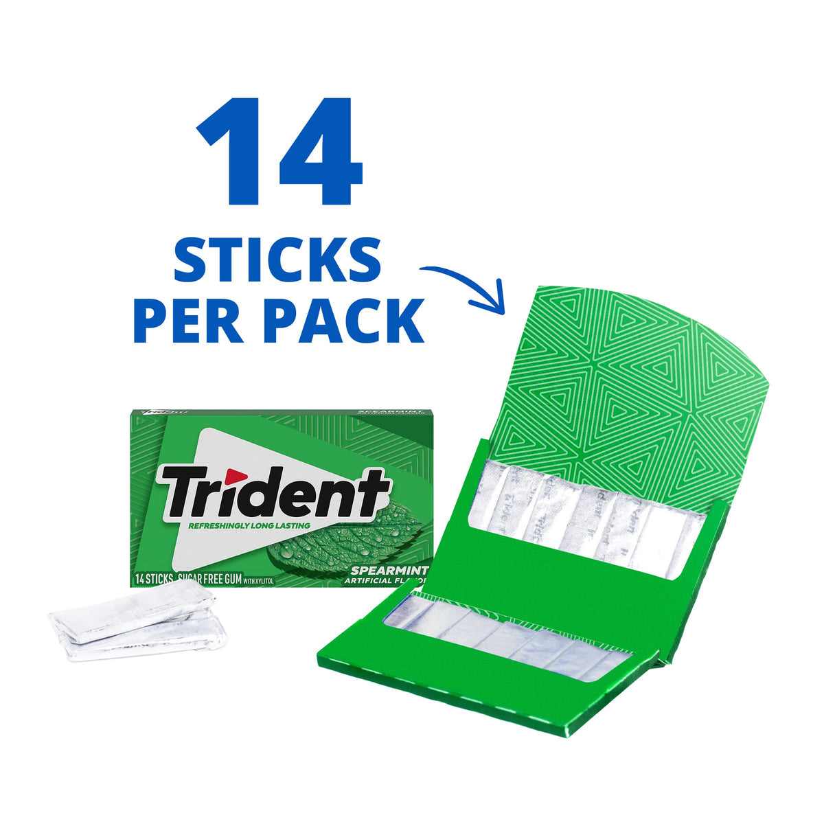 Trident Spearmint Sugar-Free Chewing Gum, 14 Pieces (Pack of 1)