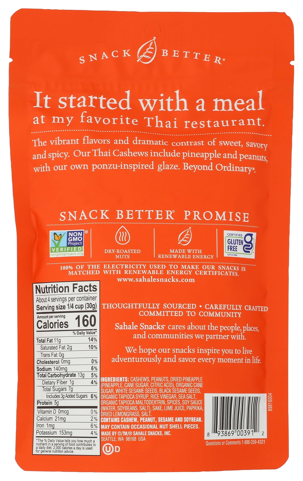Sahale Snacks Thai Cashews Glazed Mix, 4 Ounces