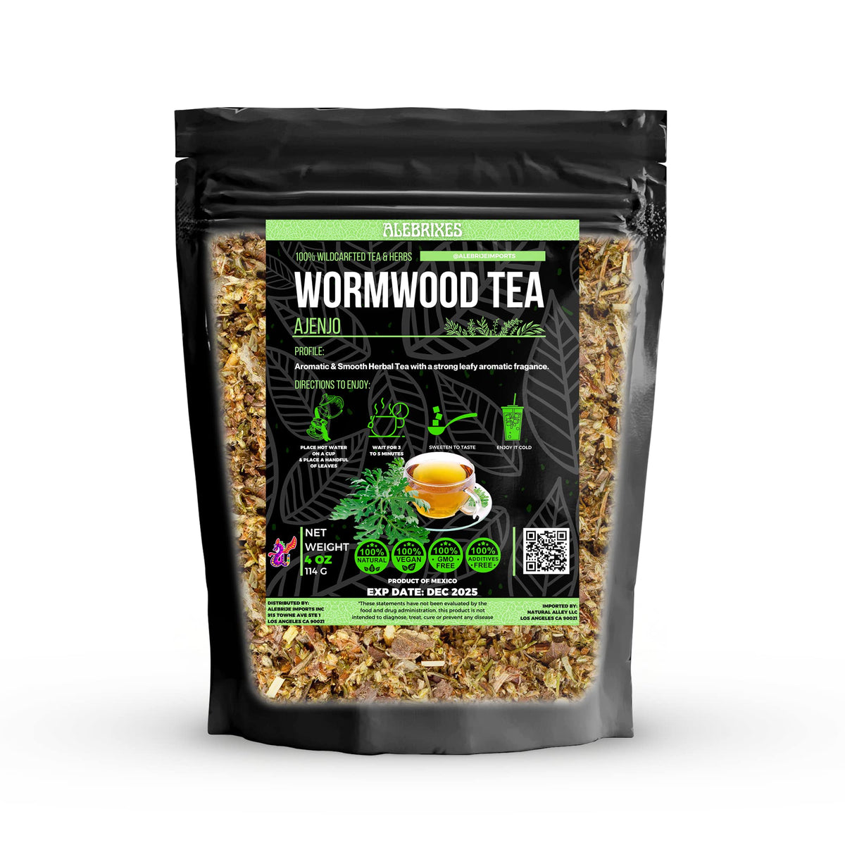 Alebrixes | Wormwood Herbal Loose Tea (4oz) | Premium Quality Whole Dried Wormwood Tea | Te De Ajenjo - Artemisia Absinthium | Wildcrafted