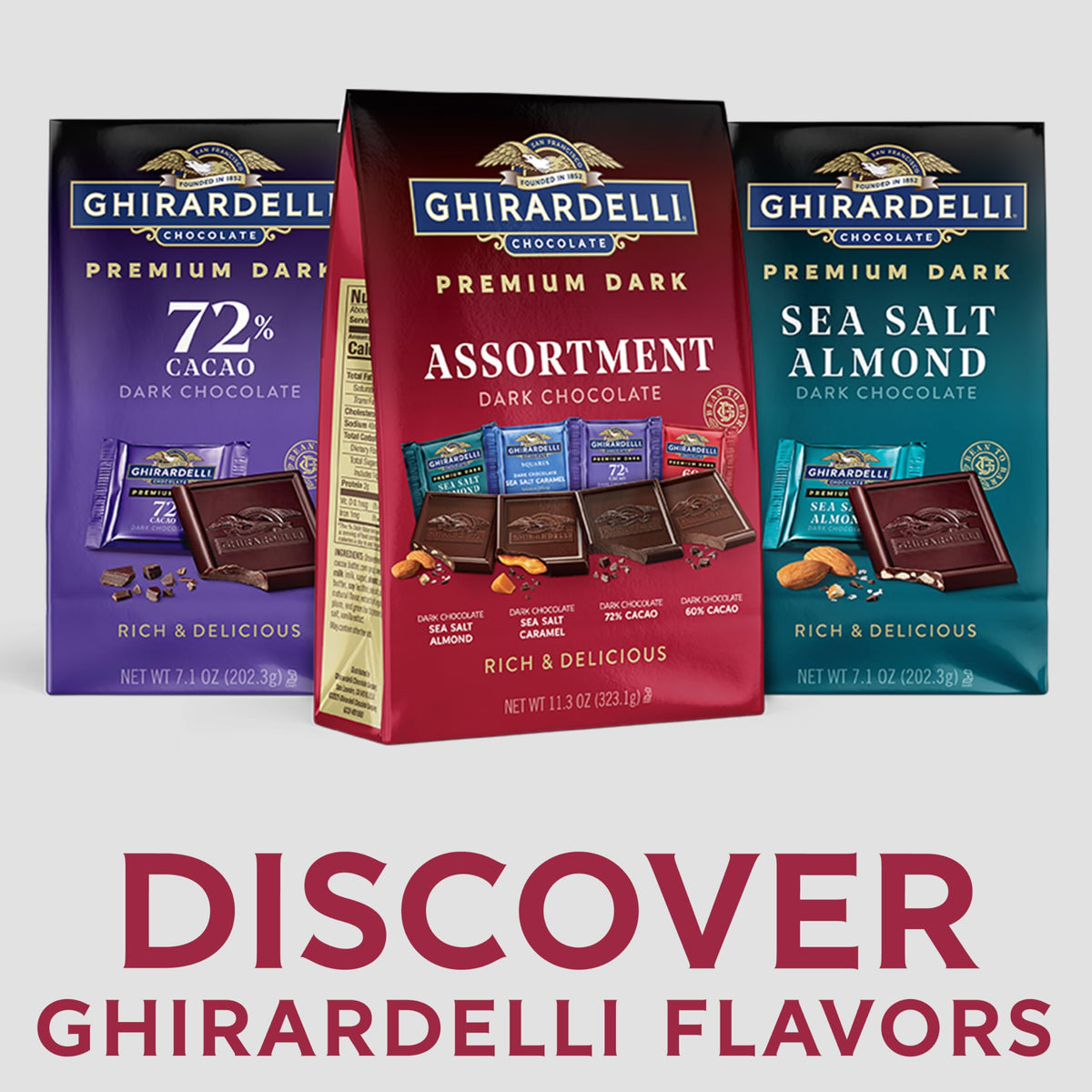 Ghirardelli Premium Dark Chocolate Squares Assortment, 11.3 Oz Bag, Pack of 1, Individually Wrapped