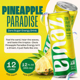 Zevia Zero Sugar Energy Drink, Pineapple Paradise, 12 oz Cans (12-Pack) - Naturally Sweetened, Non-GMO Project Verified, Gluten-Free, Vegan