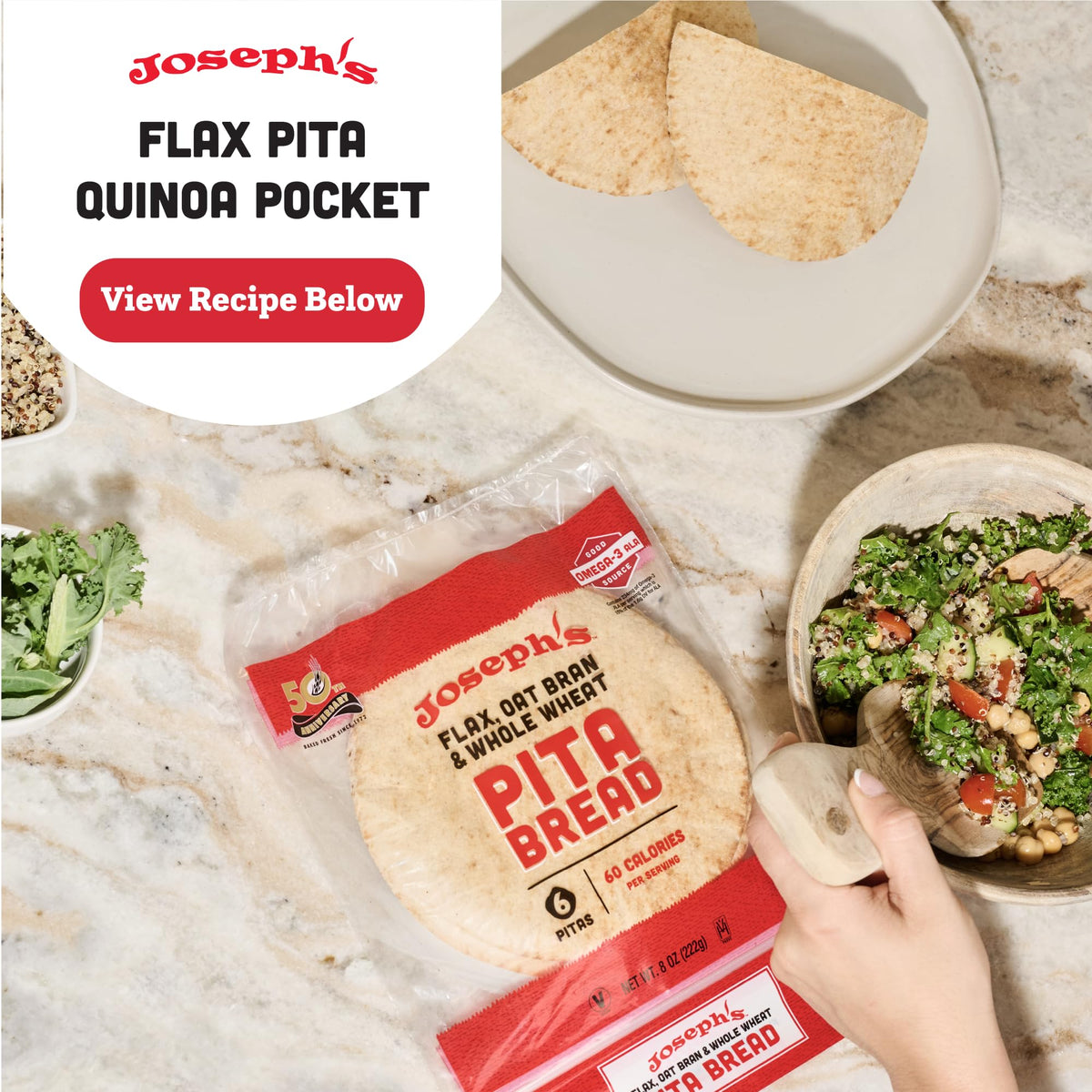 Joseph's 4-Pack Value Variety Bundle, Flax Oat Bran Whole Wheat 2 x Lavash Bread, Fresh Baked (8 Lavash Squares Total) and 2 x Pita Bread (12 Pita