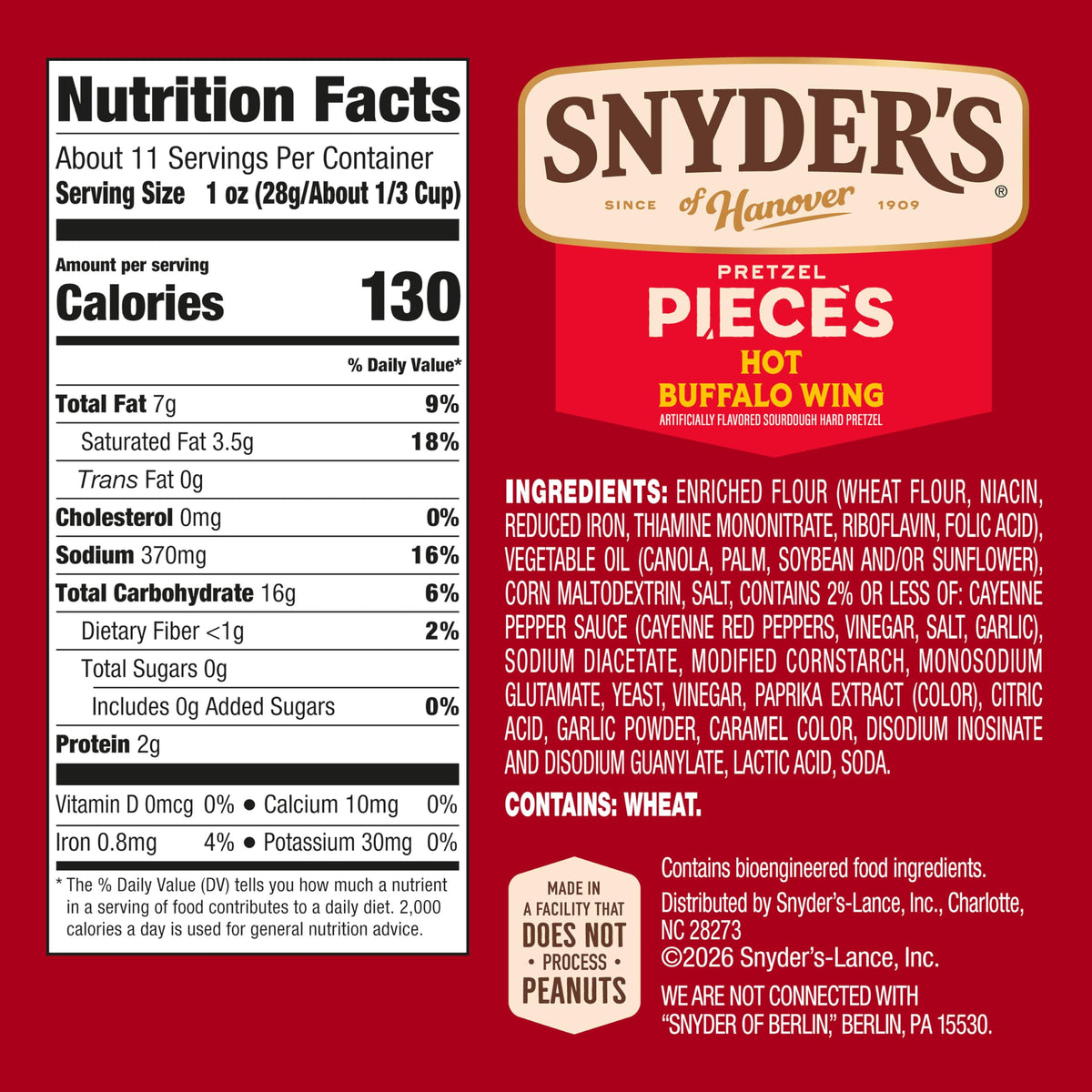 Snyder's of Hanover Hot Buffalo Wing Flavored Pretzel Pieces, 11.25 Oz